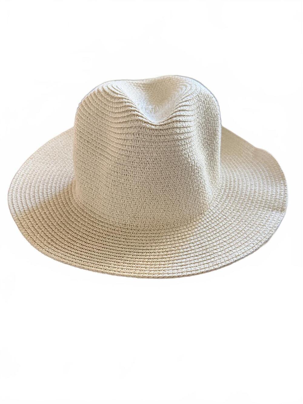 Packable Straw Fedora Hat Wide Brim Travel Sun Hat 23"